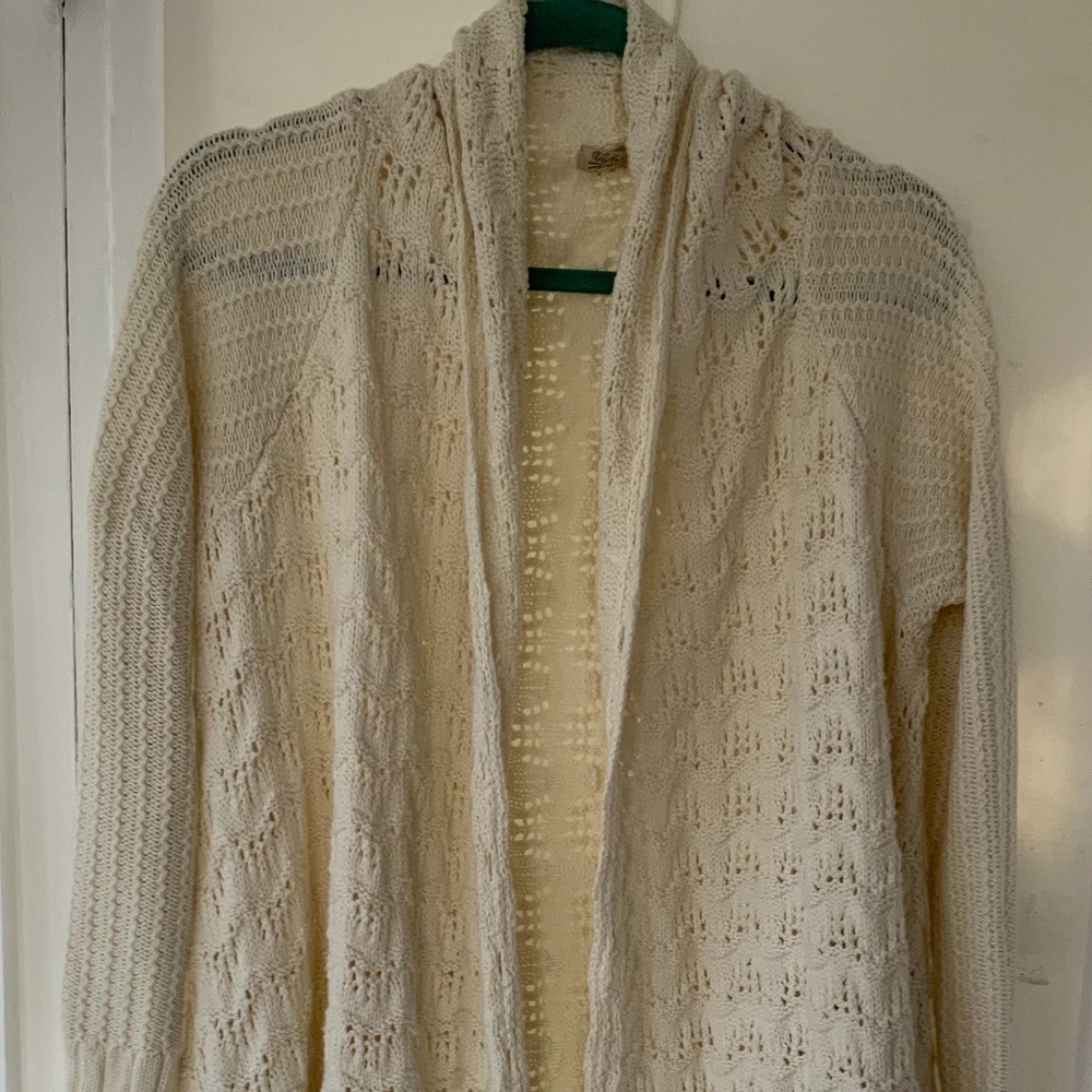 Lucky Brand Cream Crochet Sweater L